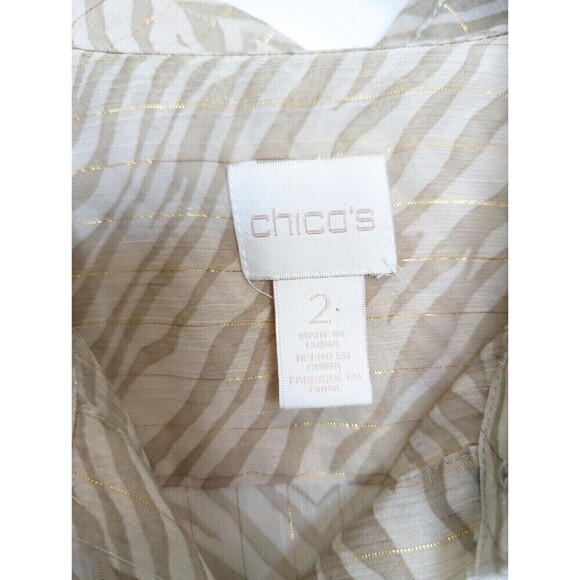 Chicos Blouse Womens Medium Ivory Zebra Print Sheer Button Up Office Career Top - Picture 8 of 12